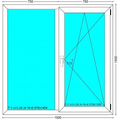 Окно Изделие №1, 58 Novotex Techno, UPT, 1500х1500, белый, белый